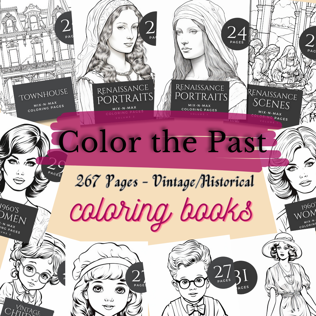 ✨ 267 Vintage Coloring Pages + BONUS Canva Crash Course: Your Magical Creativity Bundle! ✨